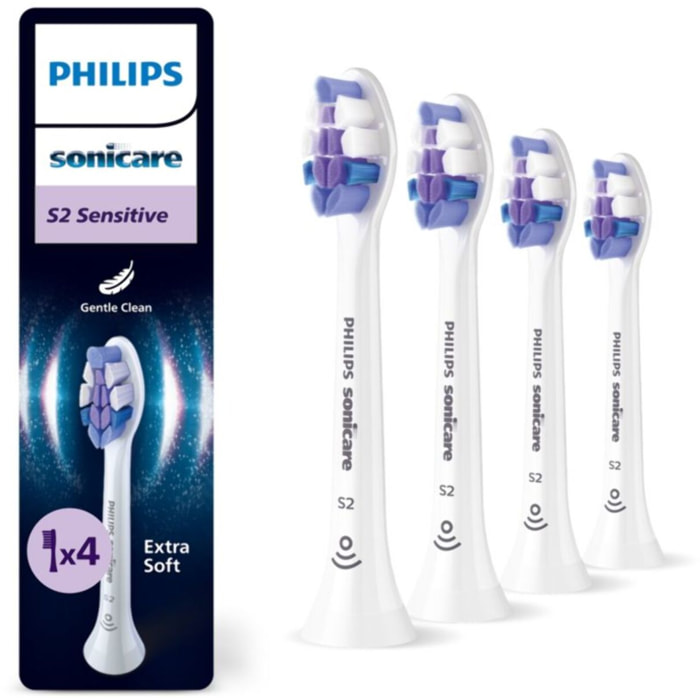 Brossette dentaire PHILIPS Sonicare lot de 4 - HX6054/87 white Sensitive S