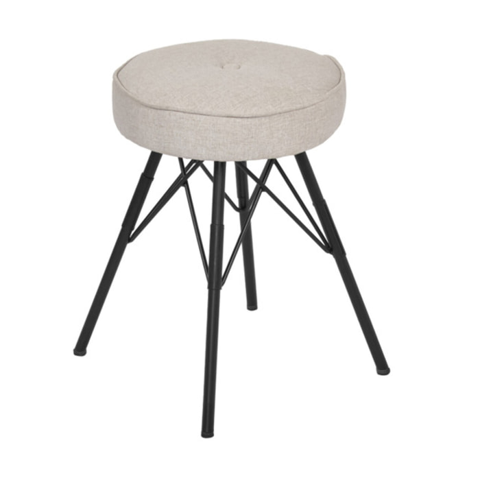 Tabouret H. 45 cm Tissu Capitonné Gris Clair & Métal - AIDA 7483