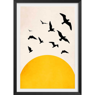 Affiche dessin ""ailes au soleil"" Affiche + cadre en bois - Noir