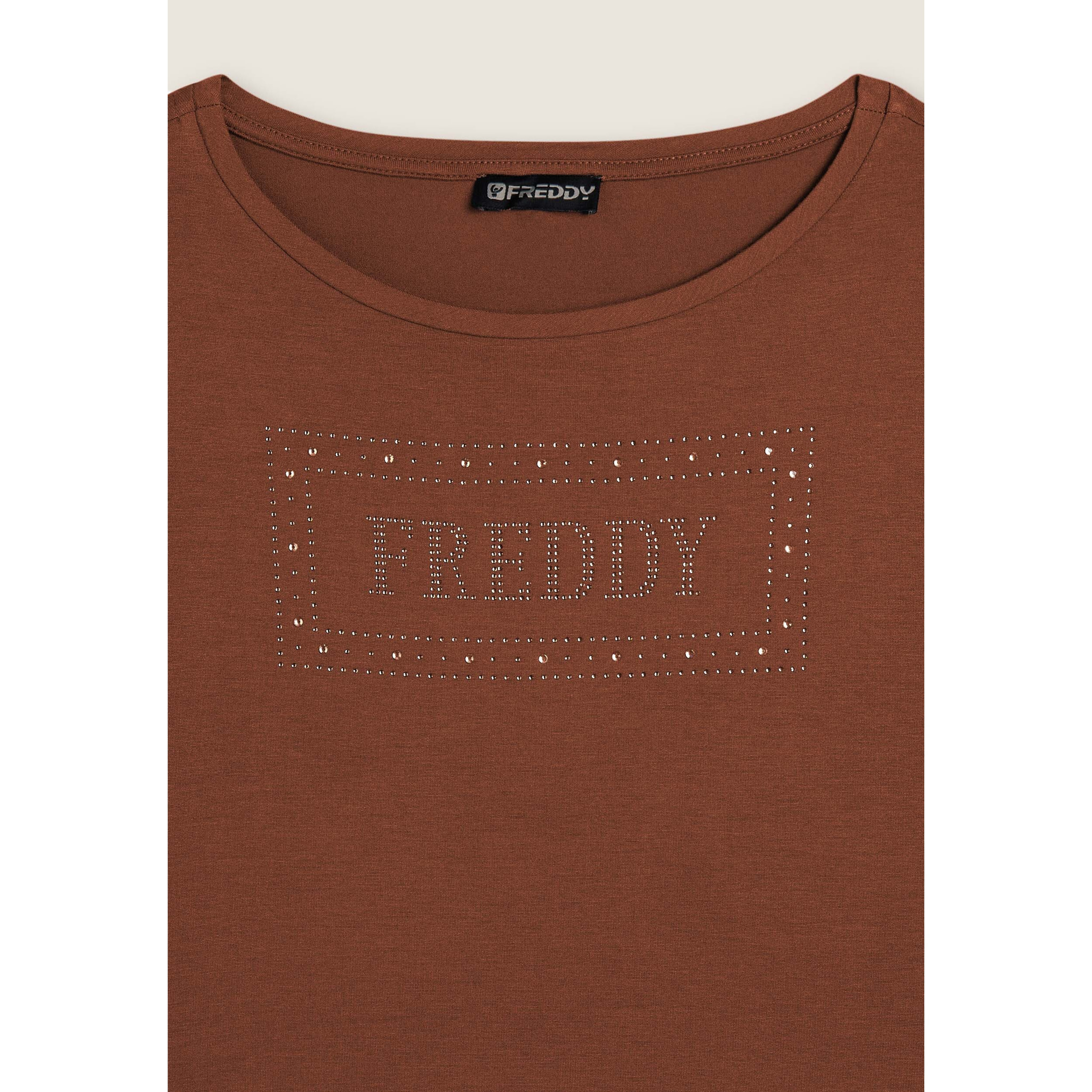 T-shirt donna con logo strass e glitter