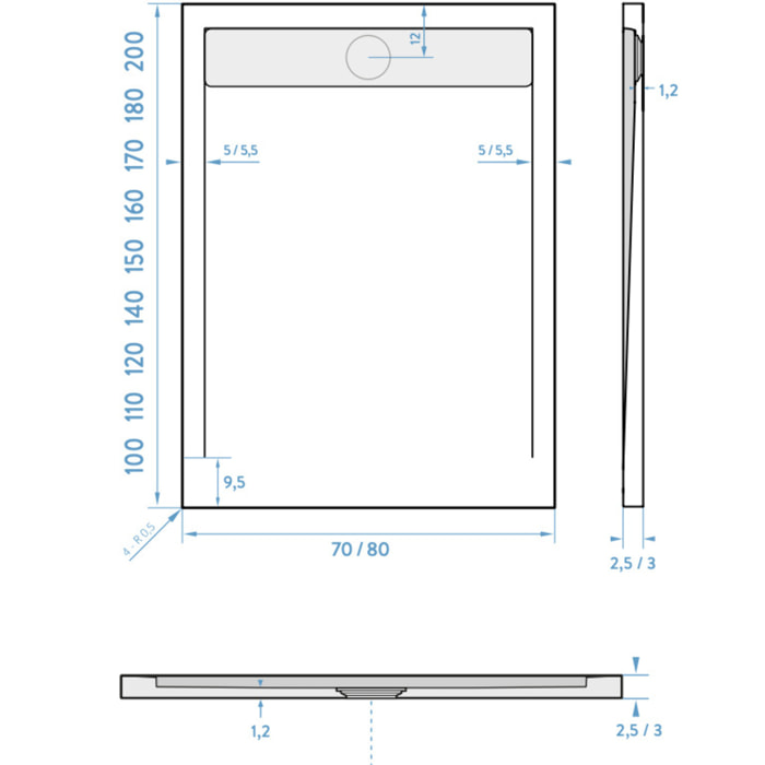 Fusion Receveur de douche 120x80cm en marbre coulé, avec siphon, Blanc (SATFUP12080BL)