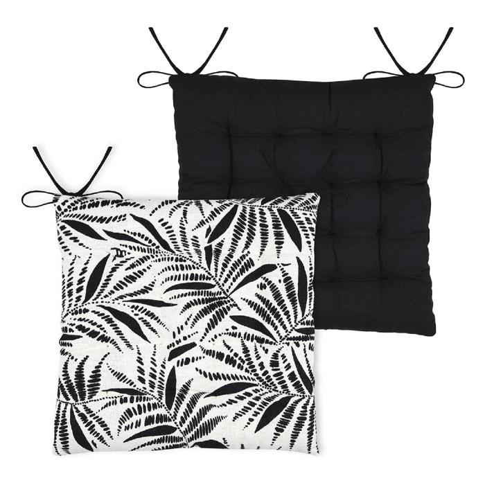 Galette de chaise carrée feuillage tropical en coton - Ecru