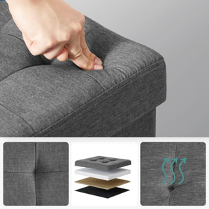 Pouf contenitore pieghevole grigio scuro in simil lino
