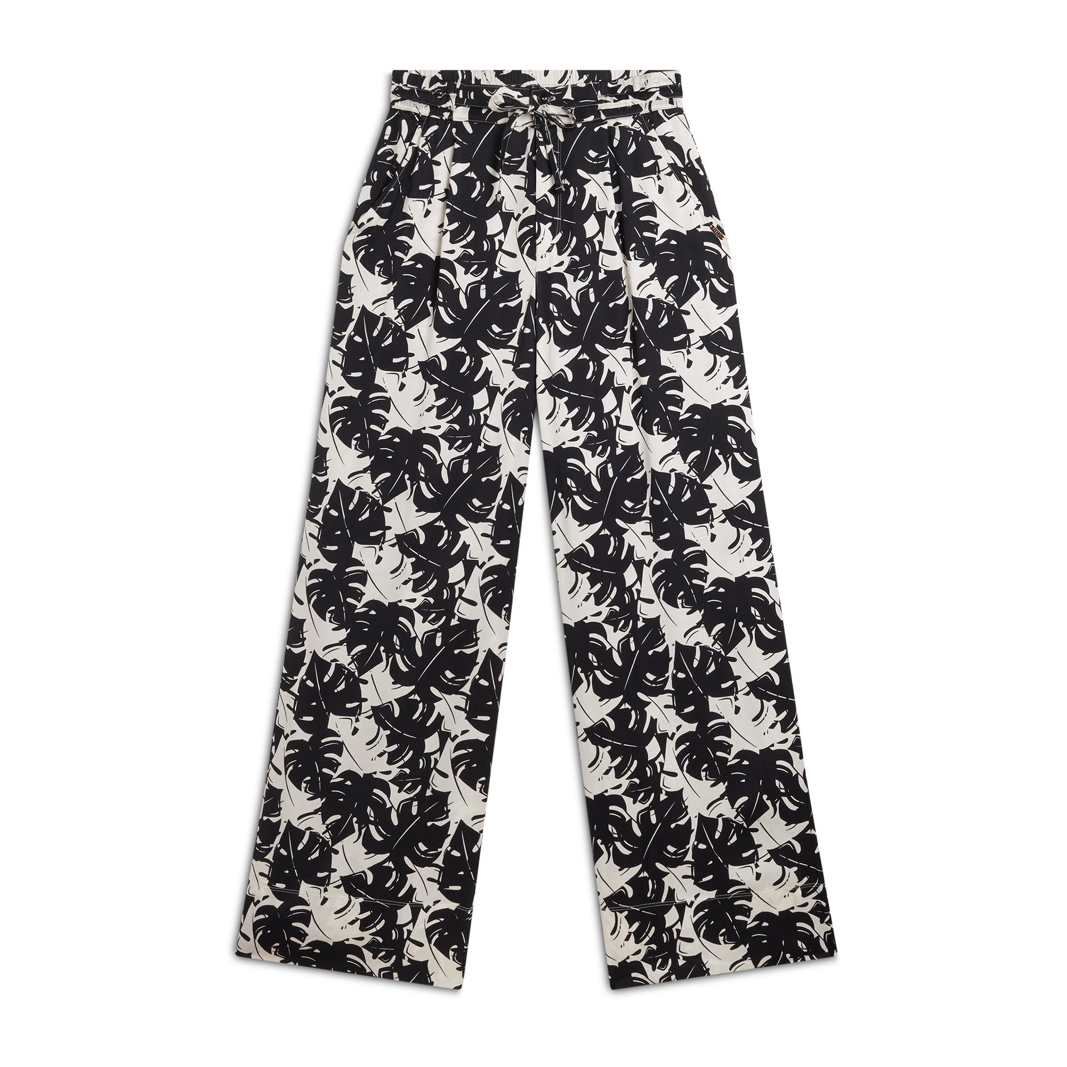 Pantaloni culotte gamba ampia in viscosa stampa tropical