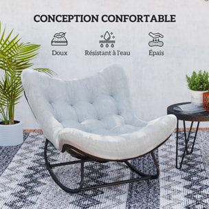 Fauteuil de jardin à bascule - fauteuil à oreilles - chaise à bascule - épais coussin capitonné gris