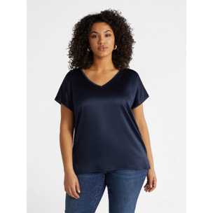 Fiorella Rubino - T-shirt in raso e jersey - Blu
