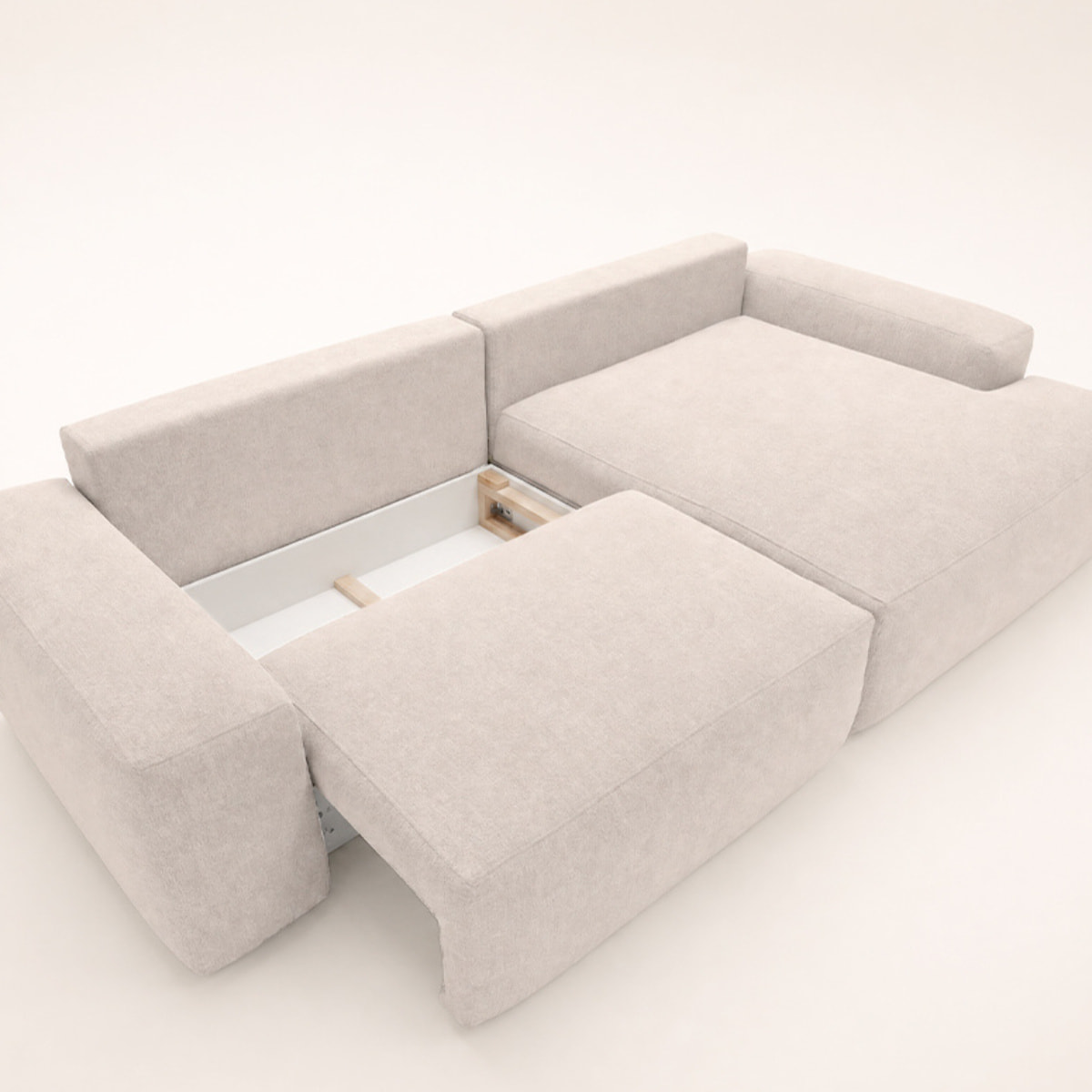 Tama - Canapé d'angle droit 4 places convertible avec coffre en tissu - Beige