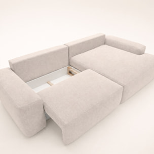 Tama - Canapé d'angle droit 4 places convertible avec coffre en tissu - Beige