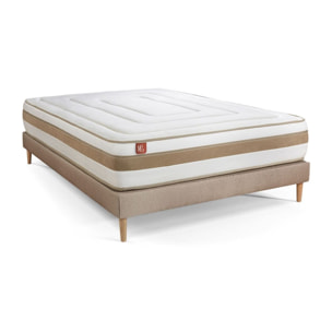 Ensemble Matelas Le Raffiné - 26cm - Ressorts ensachés et mémoire de forme - Confort haut de gamme, impact réduit. - Sommier kit Beige