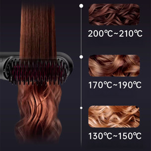 Cepillo eléctrico alisador de iones negativos con 5 ajustes de temperatura de 130 °C a 210 °C.