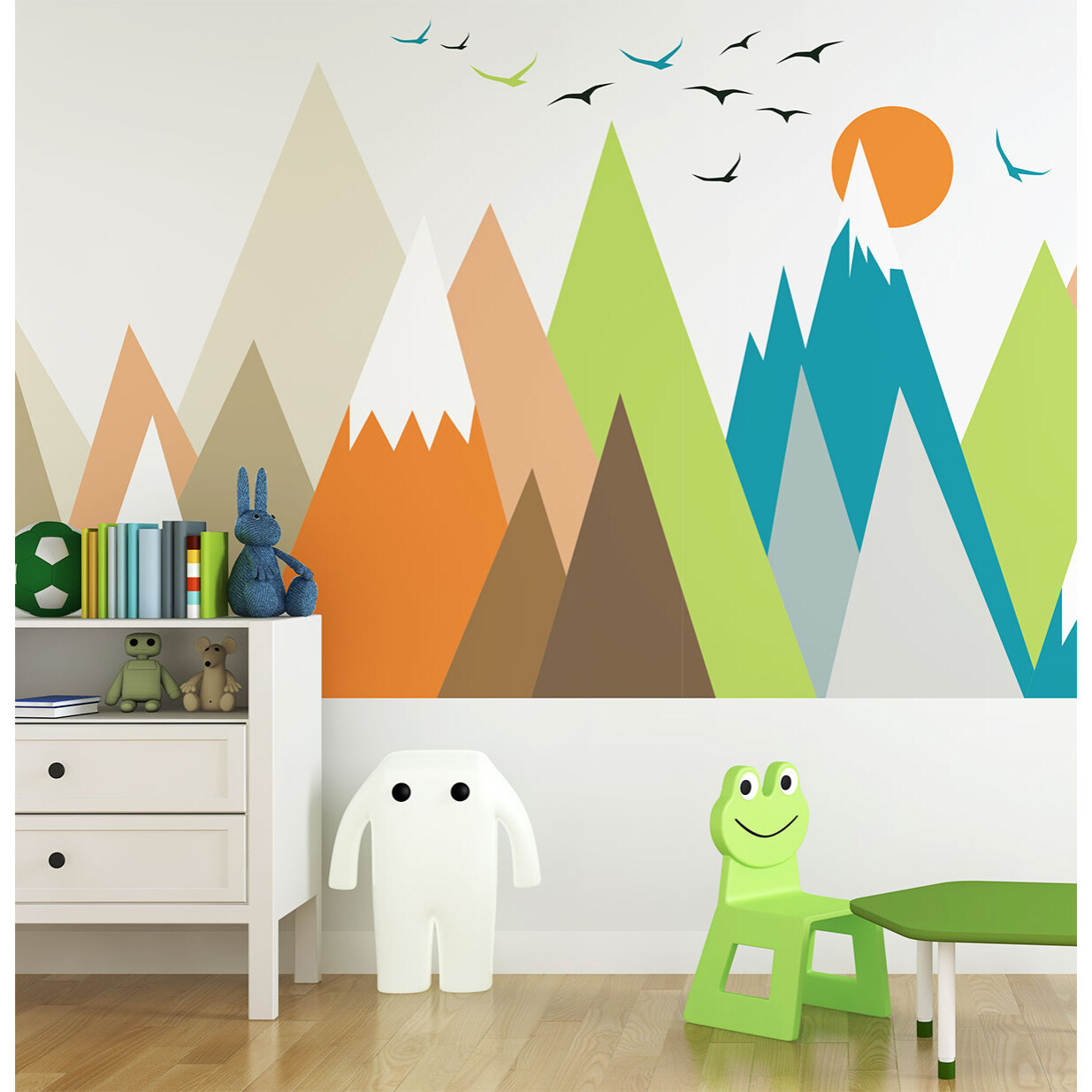 Stickers muraux enfants - Décoration chambre bébé - Autocollant Sticker mural géant enfant montagnes scandinaves SHIZUKA