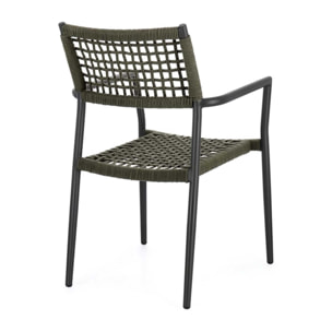 Set di 4 sedie con braccioli BLANES in alluminio antracite e corda verde