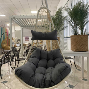 Poltrona sospesa Rialto Vacchetti bianca e cuscino grigio cm82x65h124