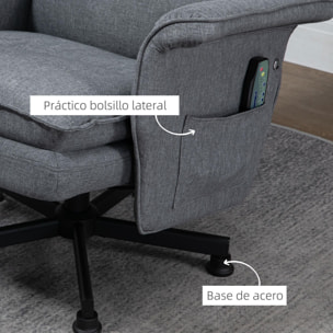 Sillón de Masaje Relax Eléctrico con Reposapiés Sillón Masaje Tapizado en Lino con Mando a Distancia y 8 Zonas de Masaje Carga 120 kg 78x81x99 cm Gris