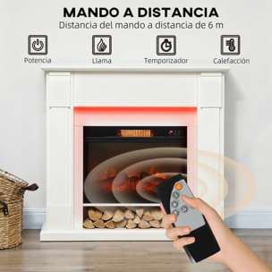 Chimenea Eléctrica Empotrable con Efecto de Llama 3D, Tira de Luz LED RGB, Chimenea Decorativa, 1800W, Temporizador, Termostato Digital, Mando a Distancia, para 30 ㎡, Blanco