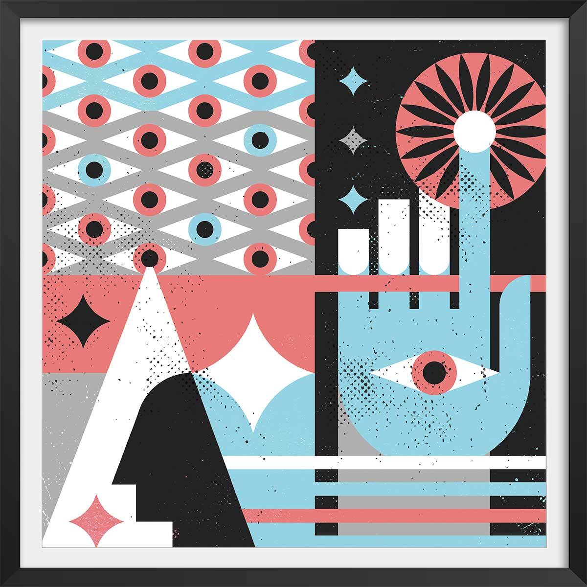 Affiche La main bleue Affiche + cadre en bois - Noir