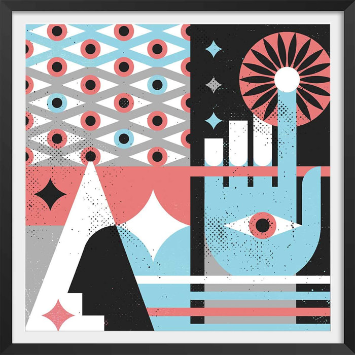 Affiche La main bleue Affiche + cadre en bois - Noir