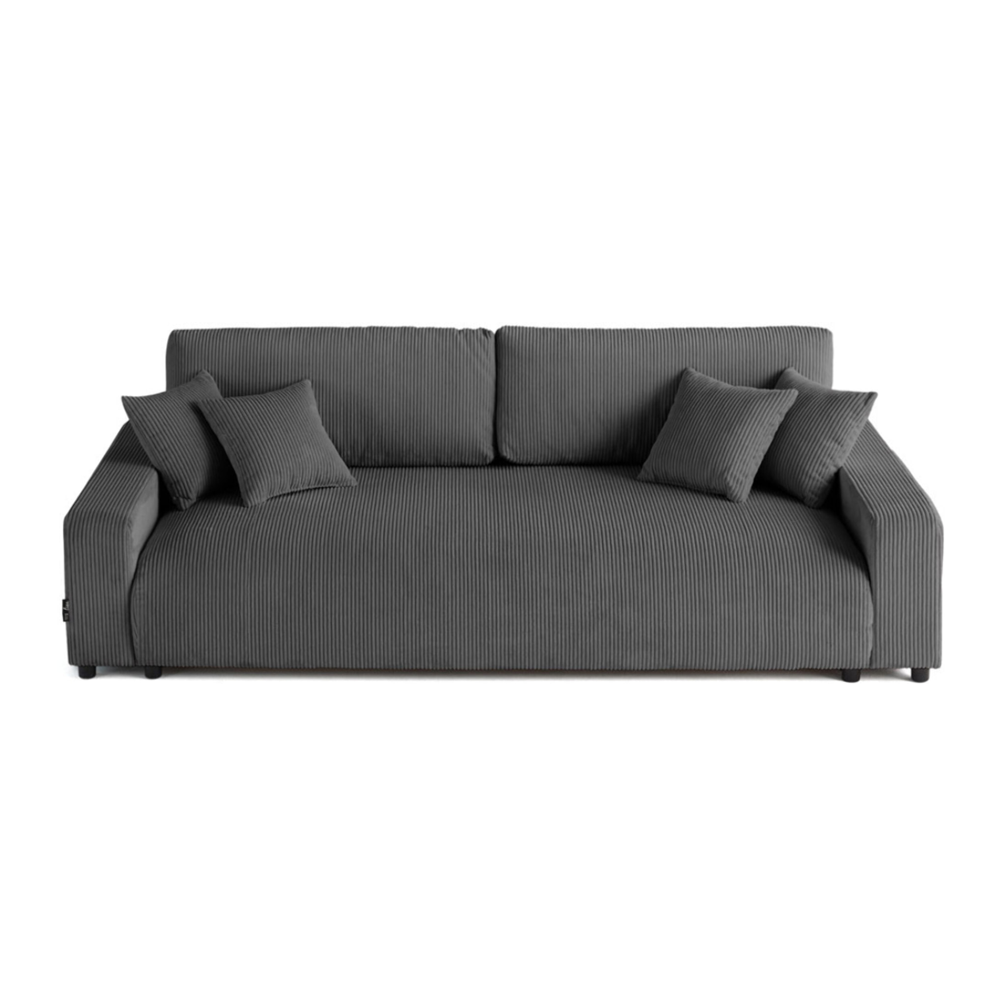 Pivoine - canapé droit 3 places - convertible avec coffre - en velours côtelé - Gris foncé