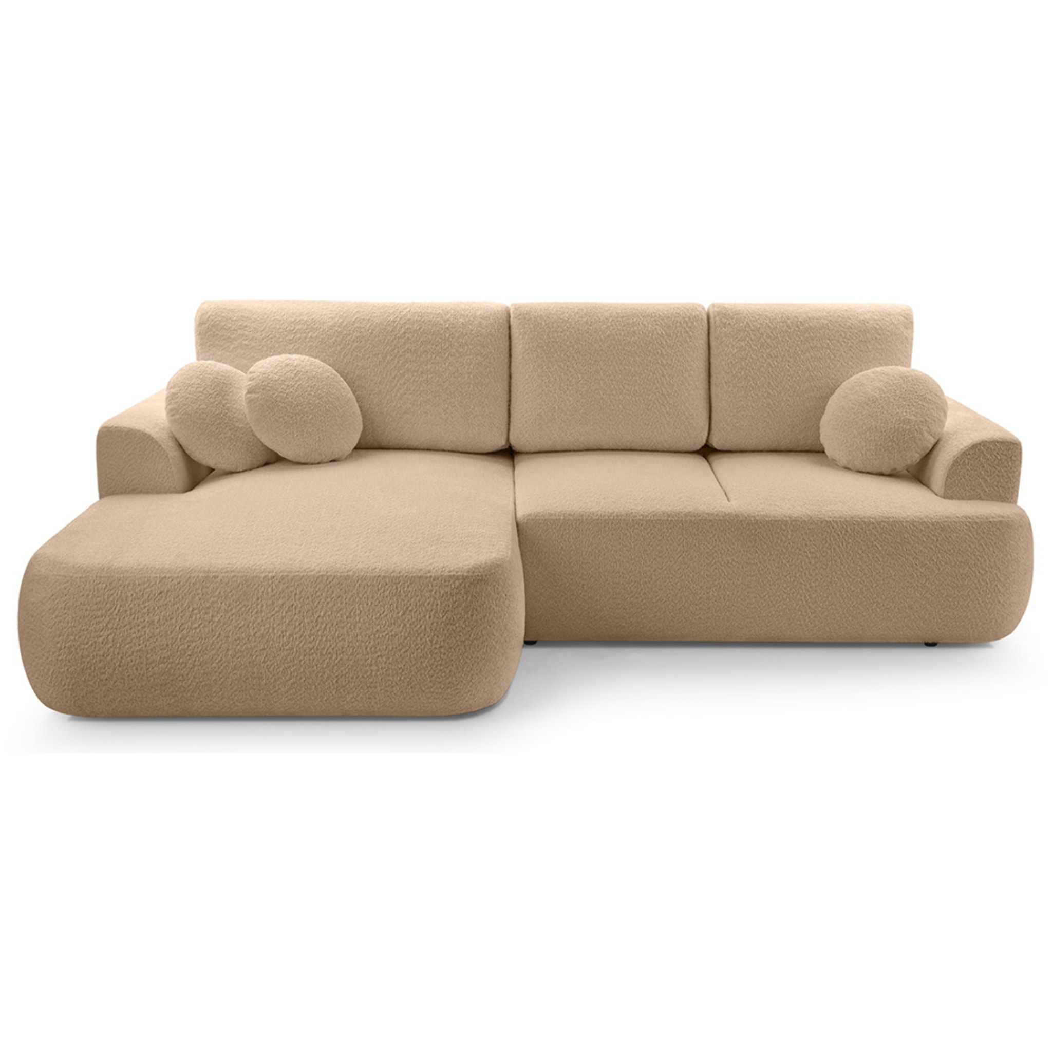 Candela - canapé d'angle gauche 4 places - convertible avec coffre - en tissu bouclette - Taupe