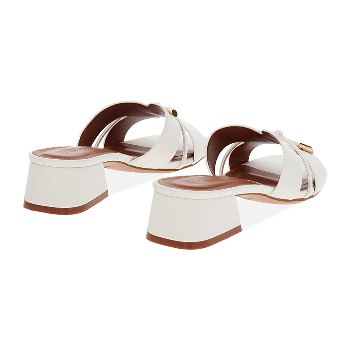 Mules punta abierta blancas tacón 4 cm