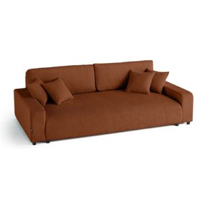 Pivoine - canapé droit 3 places - convertible avec coffre - en velours côtelé - Terracotta