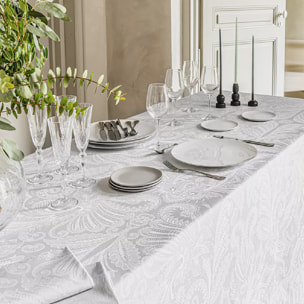 Set pur coton anti tache motif jacquard Grace perle
