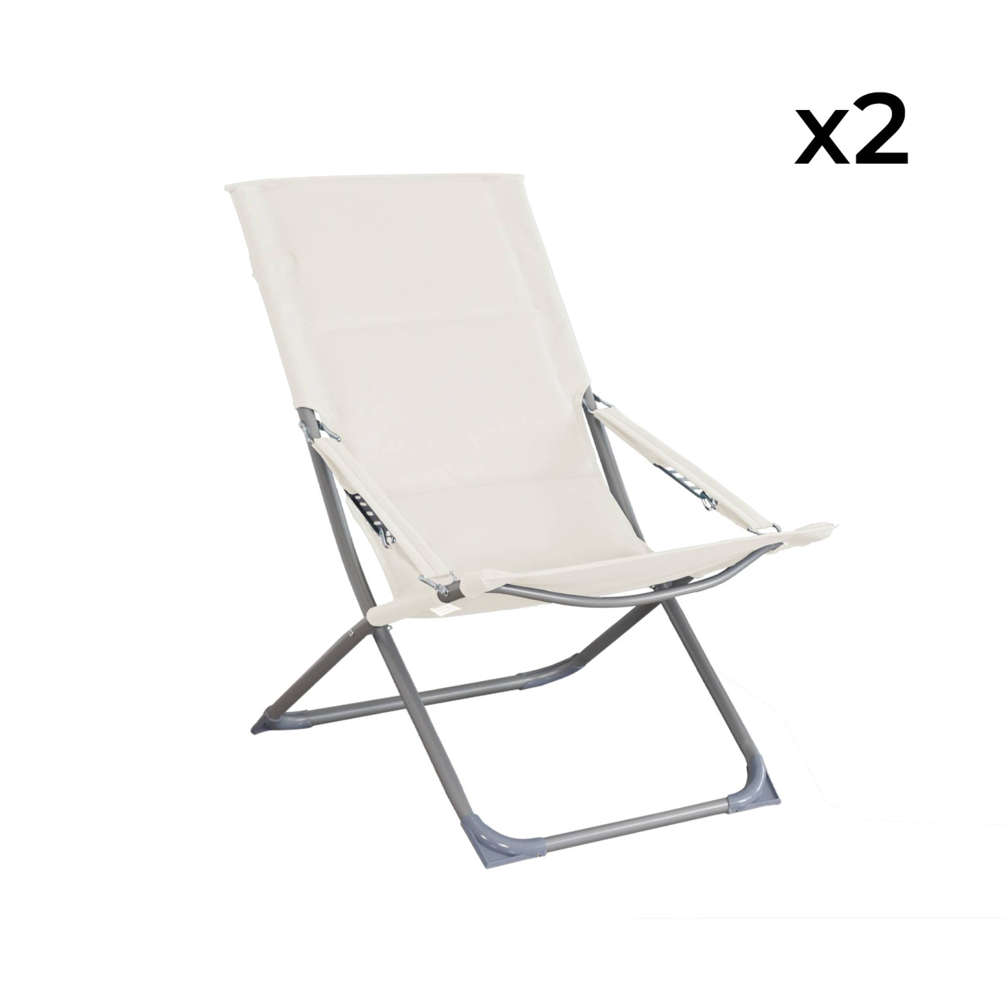 Lot de 2 chaises pliantes beige PARMA en acier / polyester 600D. 84 x 62 x 87 cm