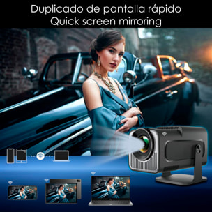 Mini proyector LCD HY320, soporte de 4K UHD, con wifi 6, duplicación de pantalla para iOS y Android. De 40 a 200 pulgadas, 160 lm. Con mando a distancia.