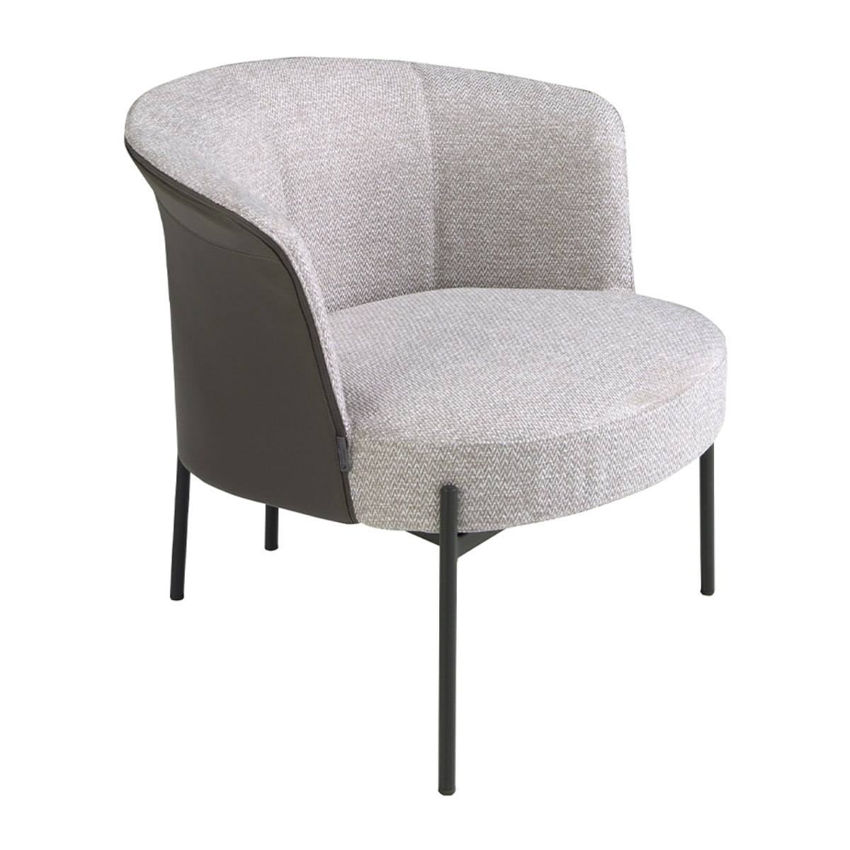 Sillón Angel Cerdá con asiento tapizado en tela en gris y respaldo tapizado en polipiel en gris oscuro patas de acero inoxidable en epoxi negro 84x68x69cm