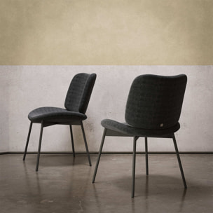 SET DI 2 SEDIE MAKO - STRUTTURA GRIGIO CARBONE, TESSUTO FLORA ANTRACITE GRIGIO SCURO