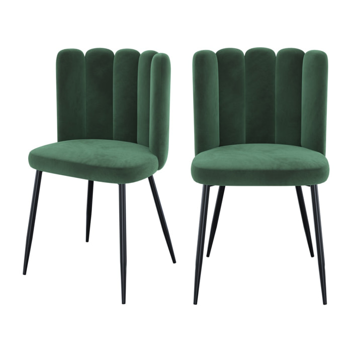 Lot de 2 chaises en velours vert et pieds en métal - Rosy