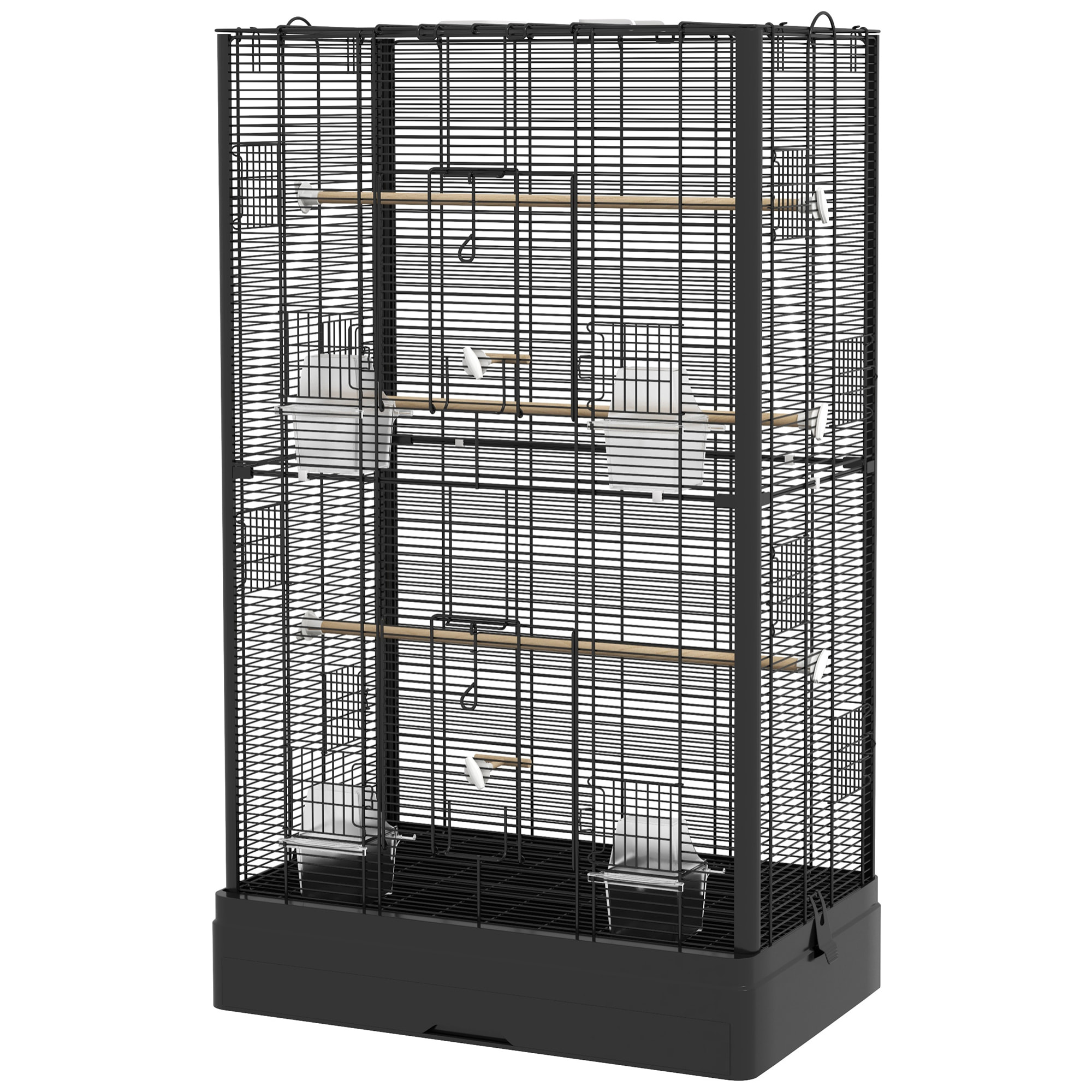 Cage à oiseaux volière avec portes perchoirs - 61 x 36,5 x 98 cm - acier noir