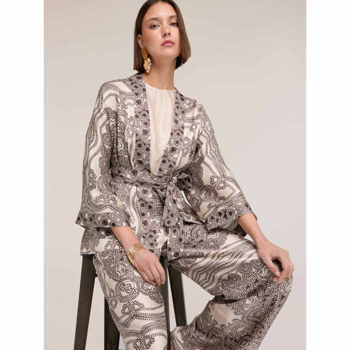 Motivi - Kimono in raso con stampa - Bianco
