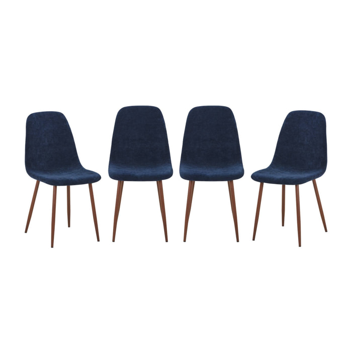 Chaise décor bois teinte noyer et tissu (lot de 4) VERA
