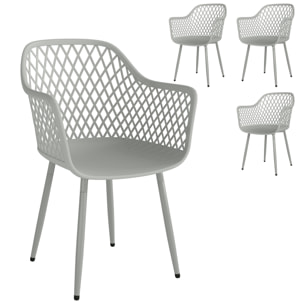 Juego de 4 Sillas de Jardín Exterior, Sillas Terraza Exterior con Respaldo Diamante, Asiento de PP Anti-UV, Reposabrazos y Patas Metálicas, para Terraza, Balcón, 56x51x84 cm, Gris