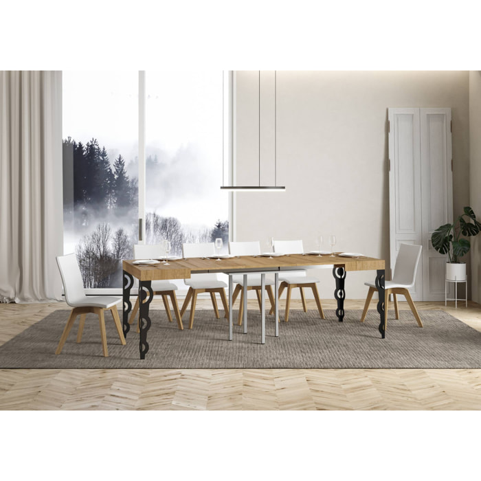 Table Karamay Extensible Dessus Chêne Nature 90x90 Allongée 246 cadre Anthracite