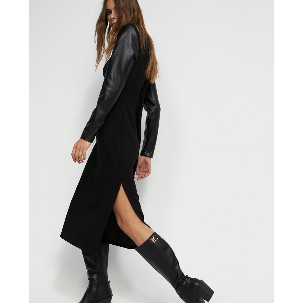 Abito midi in maglia Roma con maniche in similpelle