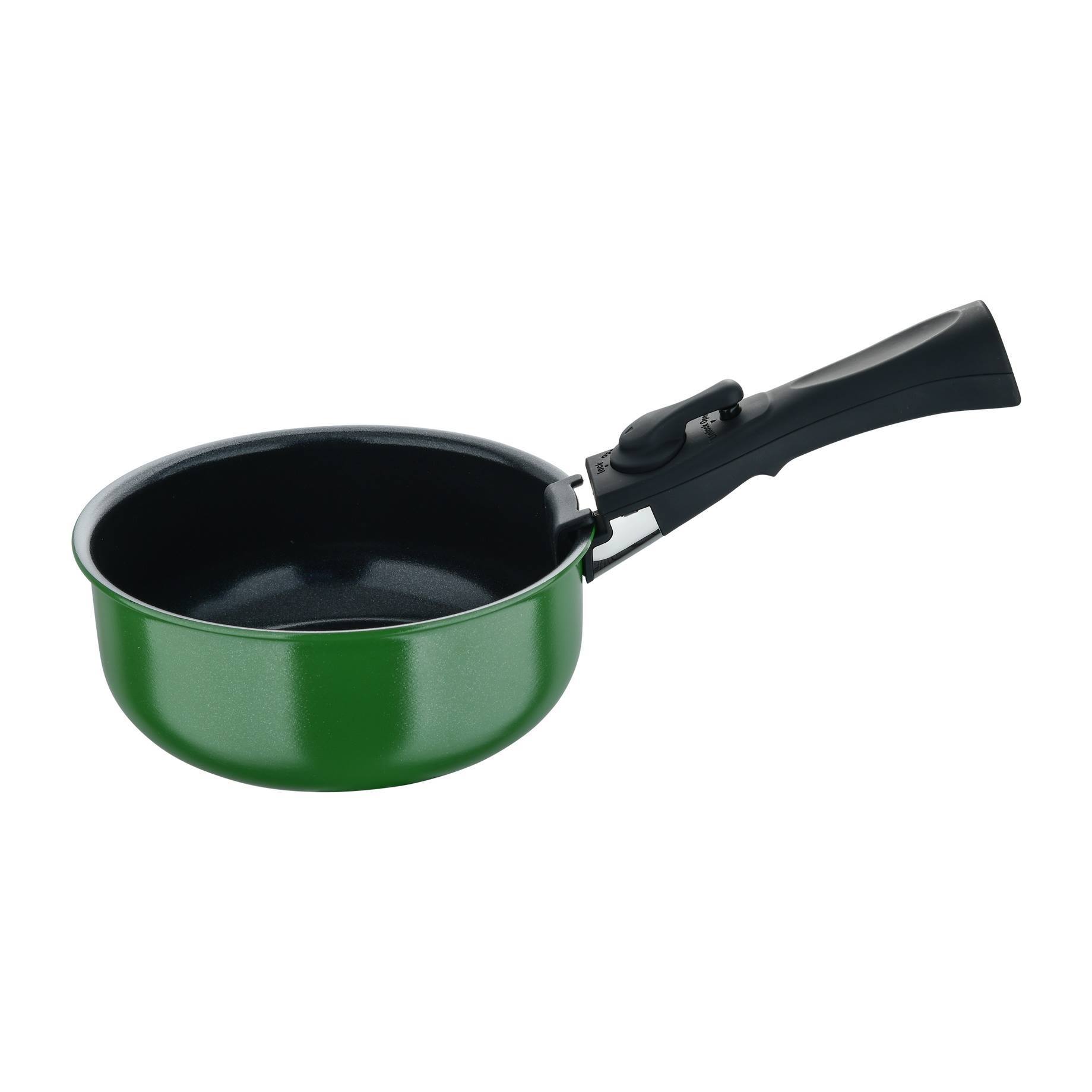 juego de 3 cazos ø16ø18ø20cm aluminio prensado en 3 colores + mango extraíble