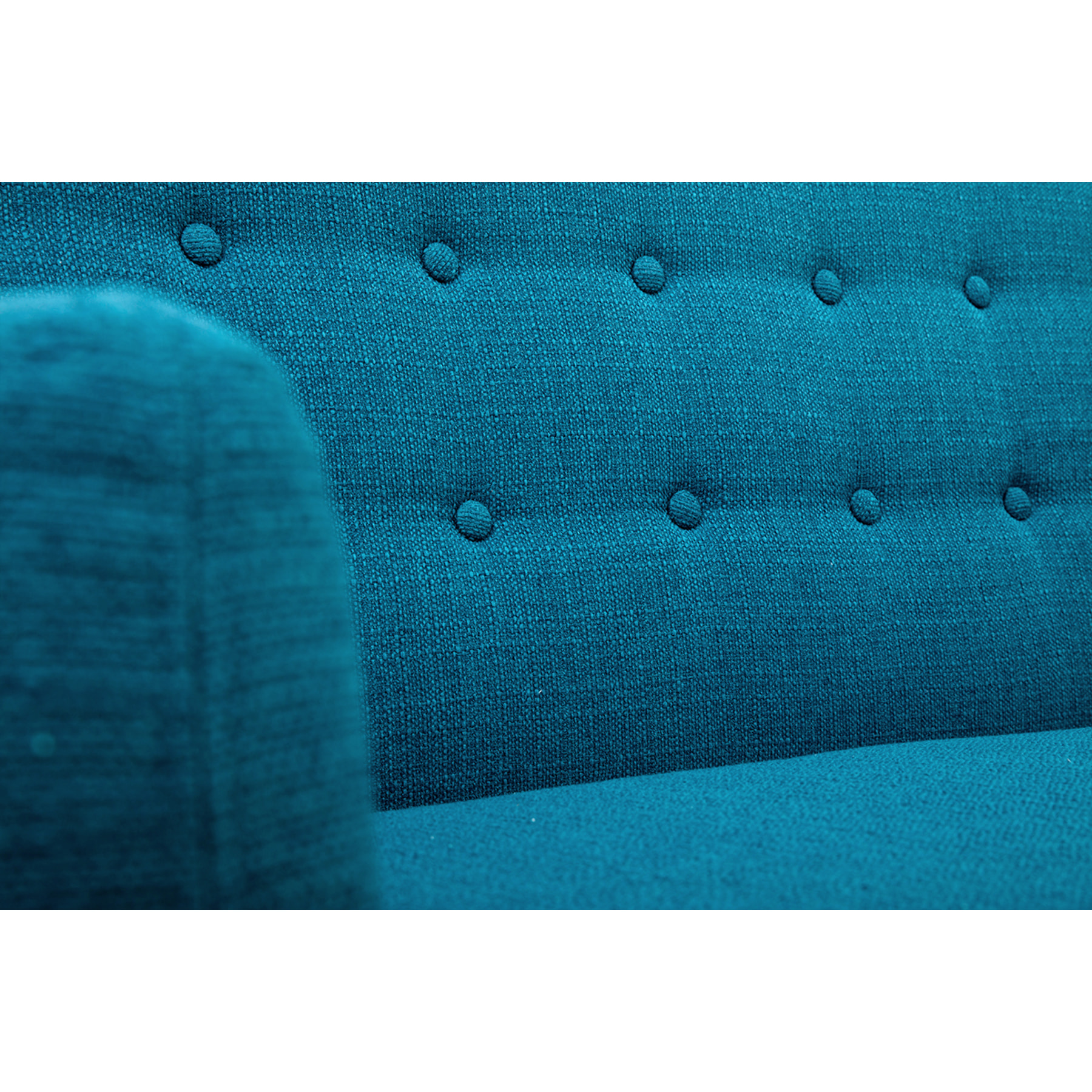 Canapé scandinave déhoussable 3 places en tissu bleu canard et bois clair YNOK