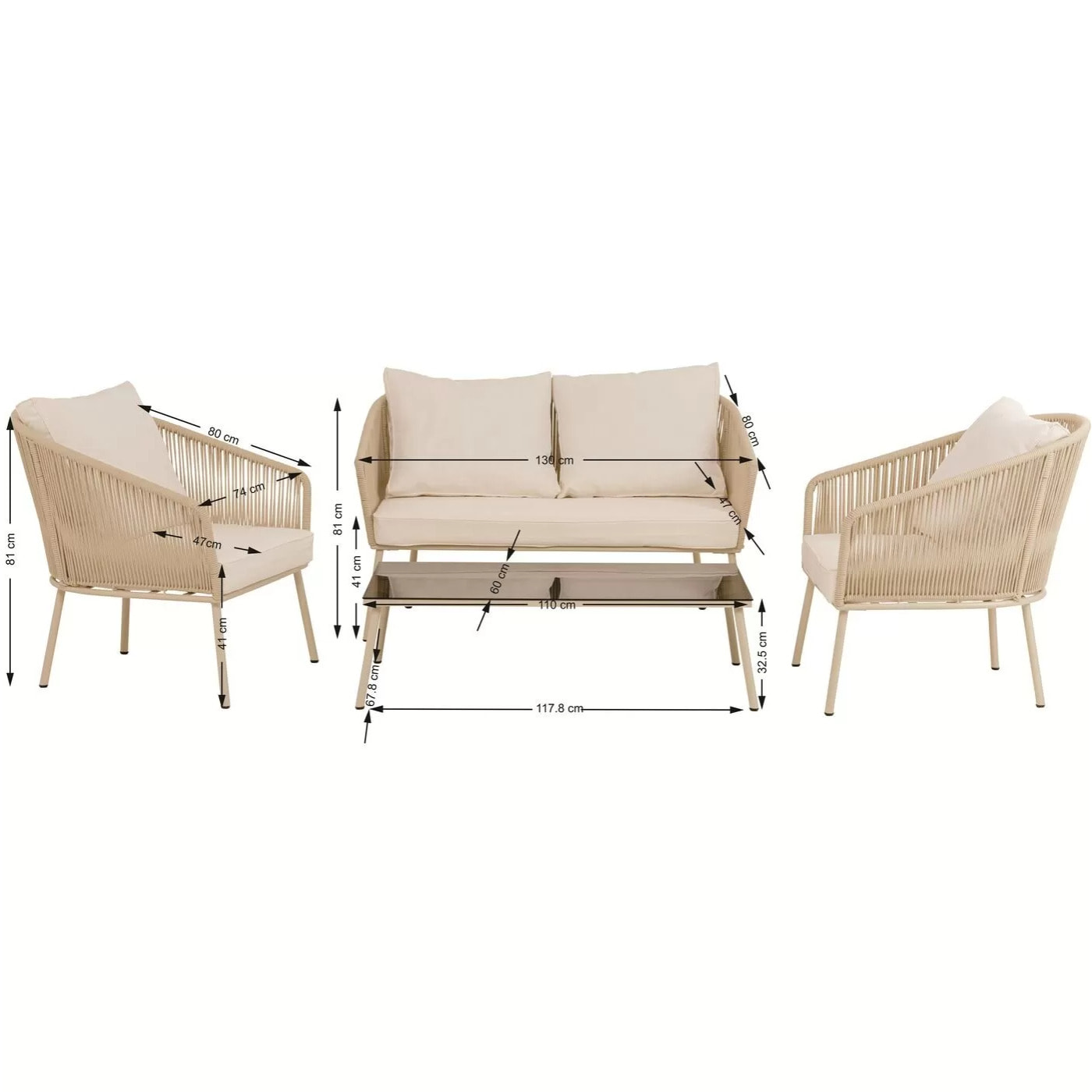 Salon de jardin Elba 4 places crème Kare Design