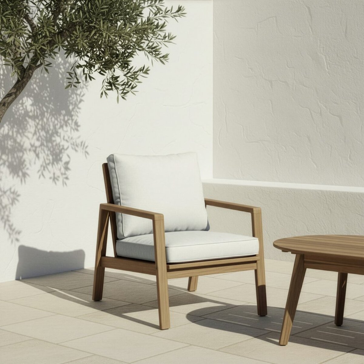 Ensemble de canapé, fauteuil et chaise de jardin Tiare -bois dacacia massif et revêtement-couleur naturel 126 x 76 x 85 cm
