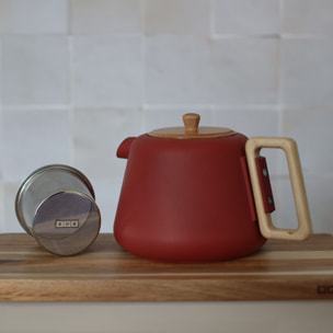 Théière en fonte rouge avec couvercle en bois 1L VIGGO