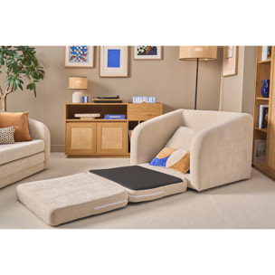 Fauteuil convertible en tissu effet velours texturé beige MAHAUT