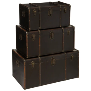 Set de 3 malles british flower noir L61/71/81cm