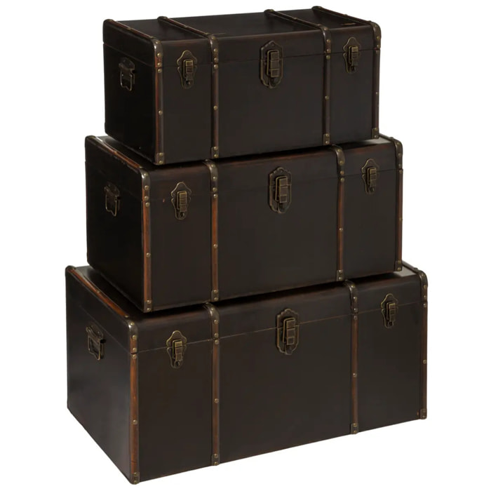 Set de 3 malles british flower noir L61/71/81cm