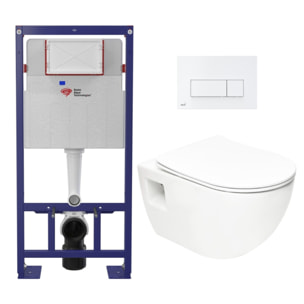 Pack WC Bâti-support Autoportant + WC sans bride SAT  + Abattant SoftClose + Plaque Blanche (SMART-Project-4)