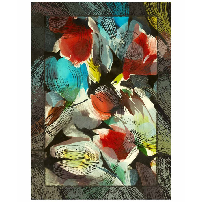 Tappeto arredo salotto soggiorno camera, stile contemporaneo arte moderna motivi floreali multicolore