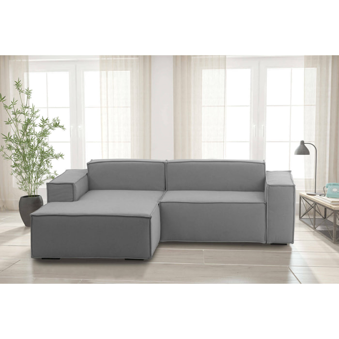 Divano fisso Daniela, Divano componibile a 2 posti large con penisola sinistra, 100% Made in Italy, Sofà moderno in tessuto, Cm 240x170h70, Grigio