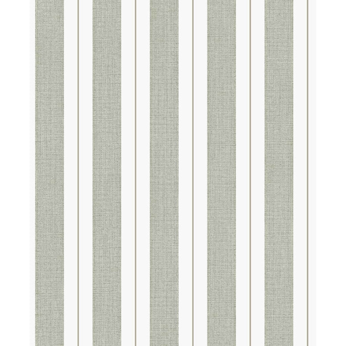Papier peint rayures tissé vert sauge filet or