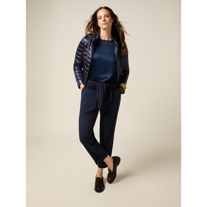 Oltre - Pantalones cropped de tejido crepé - Azul